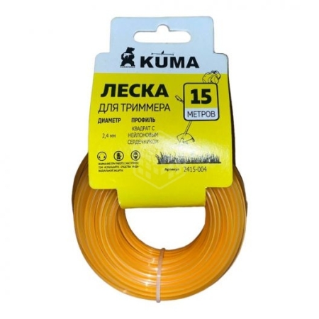 Леска для триммеров с нейлоновым сердечником круг KUMA 2,4 15м
