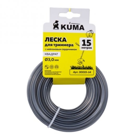 Леска для триммеров с нейлоновым сердечником скрученный квадрат KUMA 3,0 15м