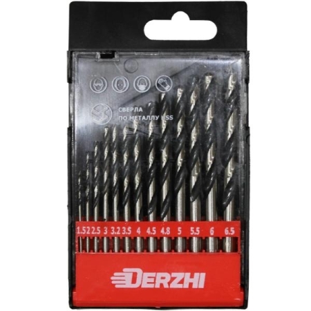 Набор сверл DERZHI по металлу 13шт. (1,5-6,5мм)