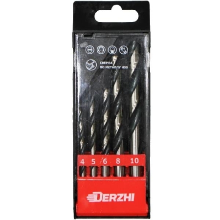 Набор сверл DERZHI по металлу 5шт. (4,5,6,8,10мм) пласт.кор.