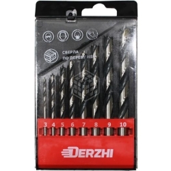 Сверло DERZHI по дереву спиральное в наборе 8 шт. (3-10) пласт.кор. 8305-005