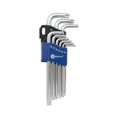 Набор ключей угловых КОБАЛЬТ удлиненных Tamper TORX T10, T15, T20, T25, T27, T30, T40, T45, T50 (9 ш