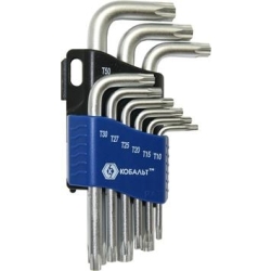 Набор ключей угловых КОБАЛЬТ Tamper TORX T10, T15, T20, T25, T27, T30, T40, T45, T50  Cr-V (9 шт.) б