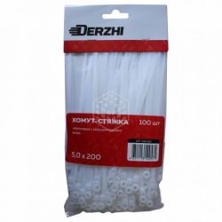Хомут-стяжка DERZHI нейлоновые белые с кольцом под винт 5*200 358-520