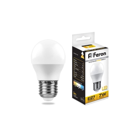 Лампа светодиодная FERON LB-95 16LED (7W) 230V Е27 6400K G45 шарик дневной