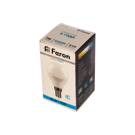 Лампа светодиодная FERON LB-95 16LED (7W) 230V Е14 6400K G45 шарик дневной