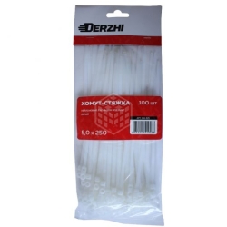 Хомут-стяжка DERZHI нейлоновые белые с кольцом под винт 5*250 358-525