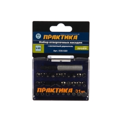 Набор бит ПРАКТИКА Профи 31шт PH 4шт PZ 4шт Torx 8шт LS 7шт HEX 7шт x 25мм м/д, кассета