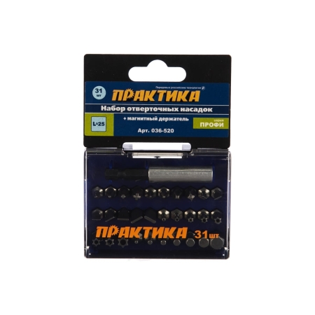 Набор бит ПРАКТИКА Профи 31шт PH 4шт PZ 4шт Torx 8шт LS 7шт HEX 7шт x 25мм м/д, кассета