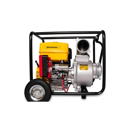 Мотопомпа CHAMPION GP100E (4 1600л/мин,8/26,9лс,6,5л,47кг эл.стартер,колеса)