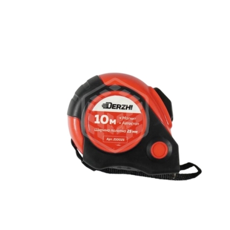 DERZHI ROUND Рулетка 10м*25мм, автостоп, магн.зацеп, обрезиненный корпус(1/60) 210025