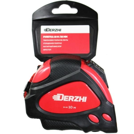 DERZHI Рулетка с фиксатором каучук 25мм*10м 8425-010