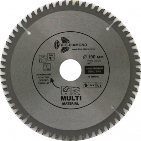 Диск пильный по мультиматериалам Trio Diamond 190*64Т/30-20-16мм ММ902
