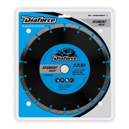 Диск алмазный сигментый 230*22,23*7,5*2,4мм. сухой рез DIAFORCE SEGMENT BASIC