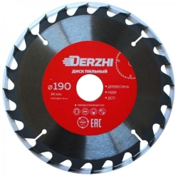 Диск DERZHI пильный по дереву 190*30мм,24 зуба, кольцо 20/30 арт.8114-190