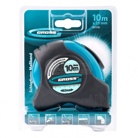 Schlagfest Рулетка 10м*25мм, магн. обрез зацеп, двухст. шкала,автоматич. фиксация//Gross