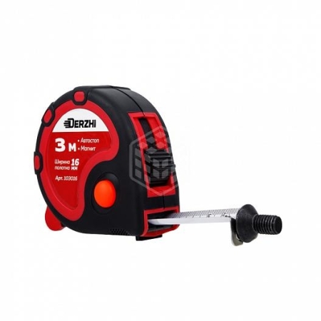 DERZHI BLACK Рулетка магнитный зацеп,обрезиненный корпус 16мм*3м