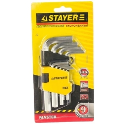 STAYER 9шт, набор коротких имбусовых ключей 2740-Н9