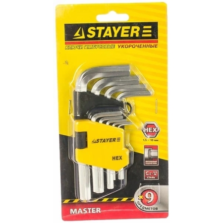 STAYER 9шт, набор коротких имбусовых ключей 2740-Н9